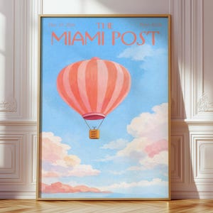 Miami Magazine Cover Print, Black & White Gallery Wall Decor, New Yorker Style Poster, Vintage Editorial Printable Wall Art, Gift for Her