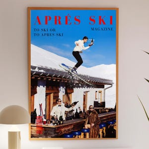 Vintage Skiing Poster, Retro Skiing Wall Art, Apres Ski Decor, Bar Cart Print, Ski Print, Trendy Apartment Wall Art, Ski Cabin Paintings