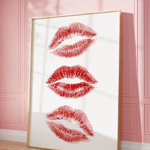 Rot Kunstdrucke, trendige Wandkunst, Kusslippen Wandkunst, Wohnheim Wandkunst, Lippen Druck, Preppy Fashion Wohnheim Girly, Make-up-Wand-Dekor, druckbar