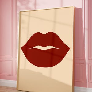 Red Lips Poster, Minimalist Lip Print, Bold Lip Wall Art, Aesthetic Red Print, Modern Pop Art Poster, Printable Lips Decor, Preppy Room Art