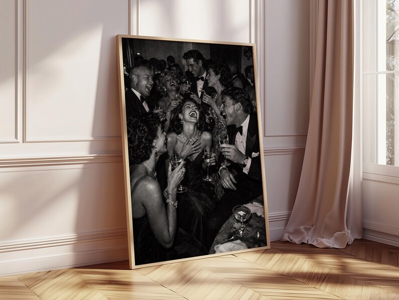 Black & White Vintage Photograph, Luxury Print, Party Scene Poster, Old Money Aesthetic, Apartment Decor, Retro Gallery Wall Art, Printable image 4