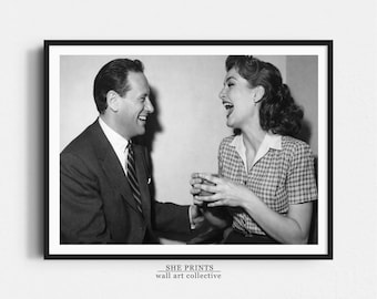 Luxury Black and White Wall Art Print, Old Money Party Photography, Man and Woman Laughing Scene, Editorial Vintage Style Home Decor