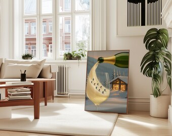 Retro Apres Ski Printable Wall Art, Vintage Apres Ski Print, Trendy Ski Wall Art, Girl Apres Ski Champagne Wall Art, Champagne Glass Print