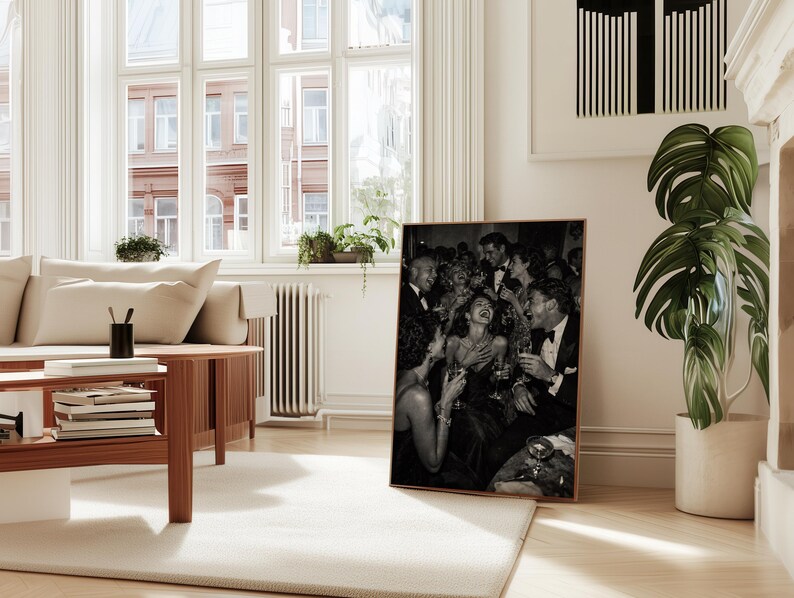 Black & White Vintage Photograph, Luxury Print, Party Scene Poster, Old Money Aesthetic, Apartment Decor, Retro Gallery Wall Art, Printable image 3