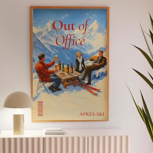 Vintage Apres Ski Print, Retro Apres Ski Wall Art, Vintage Bar Cart Print, Ski Poster, Mountain Ski Print, Winter Scene Ski Art Print