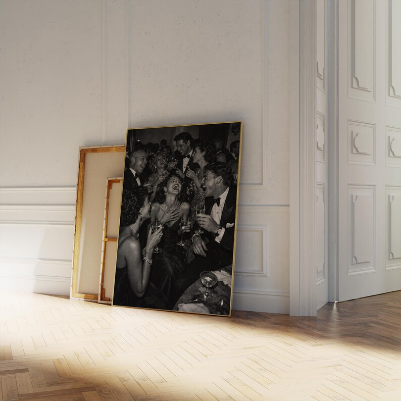 Black & White Vintage Photograph, Luxury Print, Party Scene Poster, Old Money Aesthetic, Apartment Decor, Retro Gallery Wall Art, Printable image 2