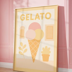 Gelato Print, Ice Cream Poster, Italian Dessert Wall Art, Pastel Gelato Art, Summer Kitchen Decor, Printable Ice Cream Art, Cute Cafe Poster