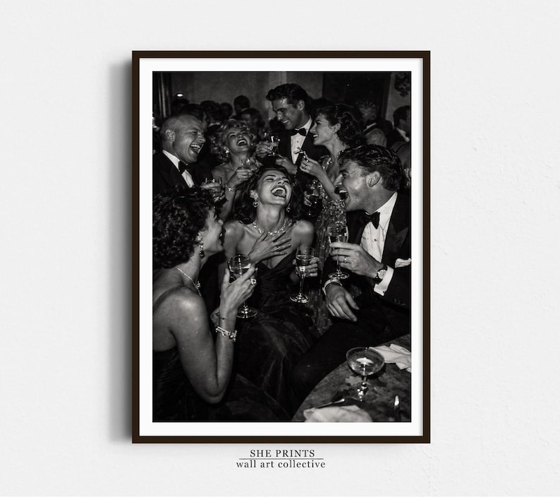 Black & White Vintage Photograph, Luxury Print, Party Scene Poster, Old Money Aesthetic, Apartment Decor, Retro Gallery Wall Art, Printable image 1