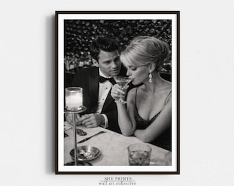 Woman Drinking Martini Print, Luxury Black White Wall Art, Old Money Couple Aesthetic, Chic Cocktail Photography, High End Apartment Decor