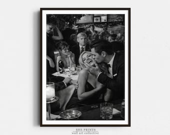 Man Kissing Woman Print, Luxury Black White Wall Art, Old Money Aesthetic Poster, Chic Couple Photography, High End Apartment Decor