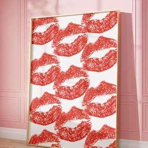 Red Lips Wall Art, Lipstick Kiss Print, Kiss Mark Poster, Y2K Lips Decor, Coquette Girly Dorm Room Wall Art, Fashion Pop Art Lips Print