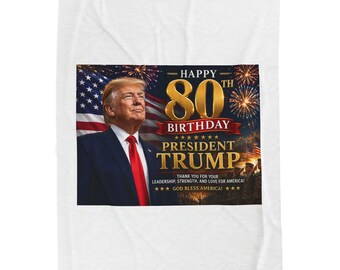 80th Birthday Trump Portrait Blanket | Patriotic American Flag