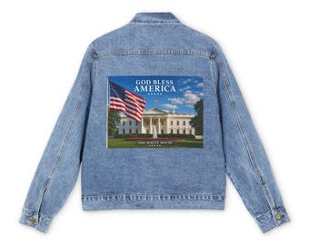 God Bless America White House Photo Denim Jacket | Patriotic Flag