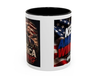 Keep America Winning Accent Coffee Mug – Patriotic #KAW Flag Design (11/15 oz)