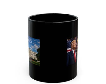 80th Birthday Trump Portrait Mug | Black Ceramic Coffee Mug