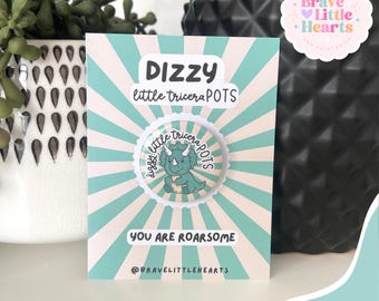 Dizzy TriceraPOTS Dinosaur | PoTS Awareness Pin | chronic Invisible Illness Badge | Dino Button Pin