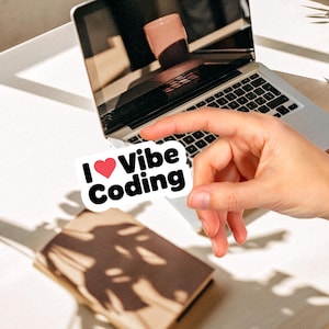 I Love Vibe Coding Sticker – Cute Programmer Laptop Decal – Coding Aesthetic Gift for Developers, Hackathon, and Software Engineer