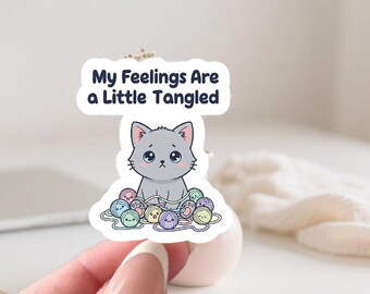 My Feelings Are a Little Tangled – Emotional Support Cat Therapy Sticker, Mental Health Decal