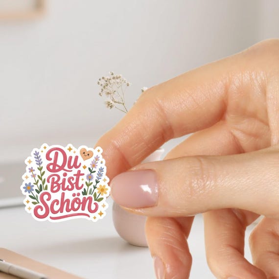 Du bist schön Sticker – süßer Aufkleber mit Blumen & Herz – Positive Affirmation, Selbstliebe, Laptop, Journal Deko, Geschenkidee