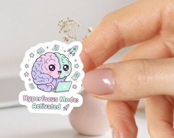 Hyperfocus Mode Activated Sticker – Cute Brain Laptop Decal, ADHD Autism Neurodivergent Vinyl Sticker, Focus & Productivity Gift