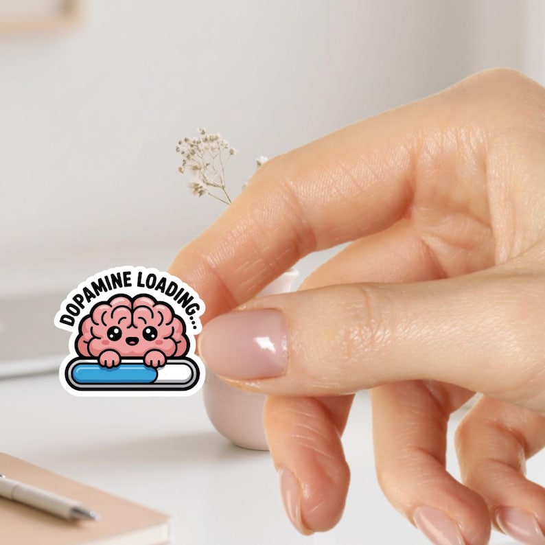 Dopamine Loading Brain Sticker - Funny ADHD Humor Gift, Mental Health Awareness, Cute Kawaii Vinyl Decal for Laptop Phone