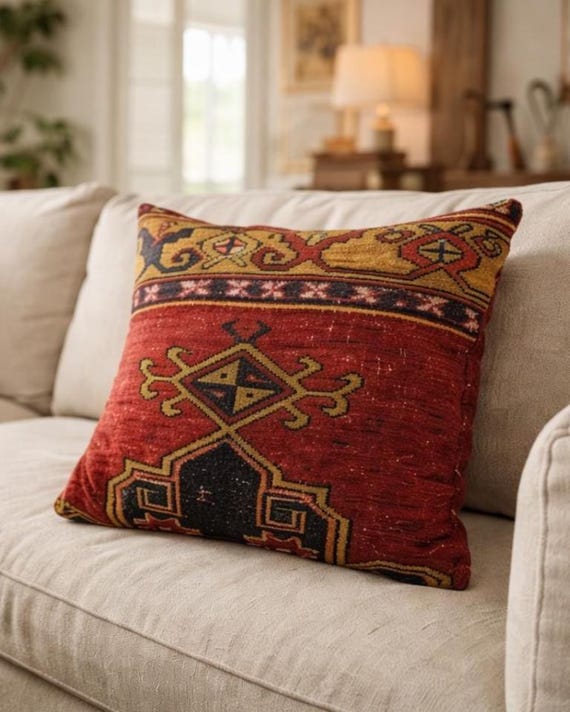 Vintage türkische Kelim Kissenbezug 20x20 Designer Statement Kissen Boho Rustikal Wohnkultur Einzigartiges Teppich Kissen Luxus Couch Kissen