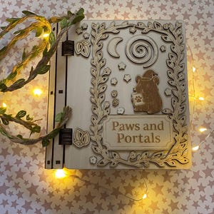 The Portal Chest – Hinged Wooden Tarot Card Box – Magical Storage for Cards, Crystals, or Scroll Kits – Engraved Mystical Keepsake Box