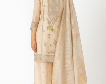 Women's golden shimmer silk kurta set with banarasi dupatta in L