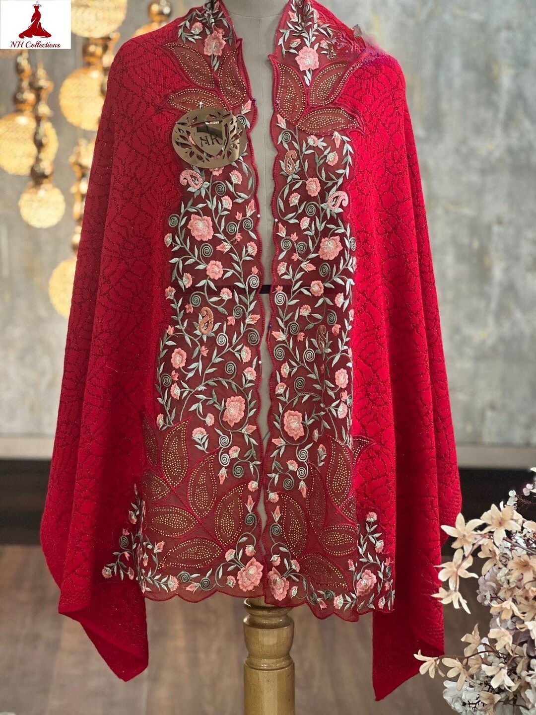 Women’s Knitted Cape Style Shawl With Embroidered Net Appliqué ...