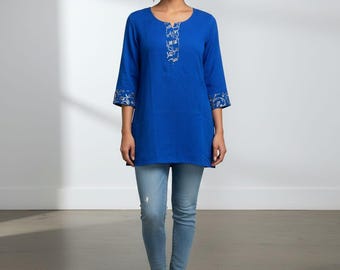 Women's Ink Blue crushed cotton top in M