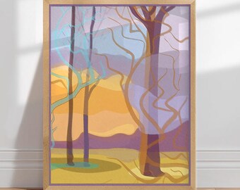 Abstract Forest Sunset Print: Romantic Landscape Art (Digital Download)