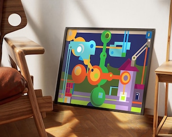 Abstract with Geometric Shapes | Isometry Bold Colorful Digital Download Art | Modern Wall Decor