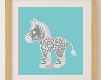 Zebra Nursery Print: Grey & White Safari Animal Art (Digital Download)
