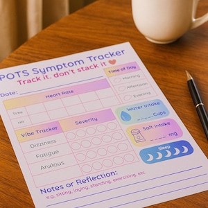 POTS Symptom Tracker | Digital Download | Heart Rate, Dizziness, Fatigue & Salt/Water Intake | Chronic Illness Log PDF