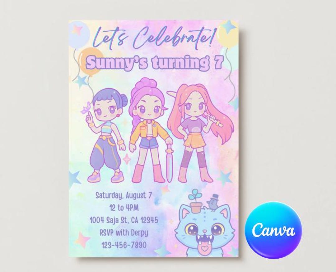 K-pop Hunters Girls Birthday Invite, Editable,instant Digital