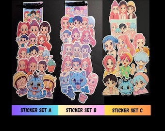 Juego de pegatinas de chicas Kpop, pegatinas de vinilo impermeables de cazadores de Kpop, chicos Kpop, Kawaii, juego de pegatinas de grupos Kpop, juego de pegatinas, gato derpy