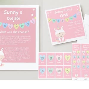 Conjunto de Doljabi coreano personalizado / Invitación Doljabi / Póster / Boleto de rifa / Etiquetas para frascos / Primer cumpleaños / 1er cumpleaños / Letrero / Niña / Niño
