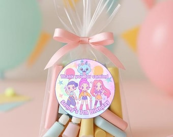 Custom K-pop Demon Hunter Girls Birthday Party Bag Favor Sticker, K-pop Boys, Kawaii, kpop girls party bag favor stickers