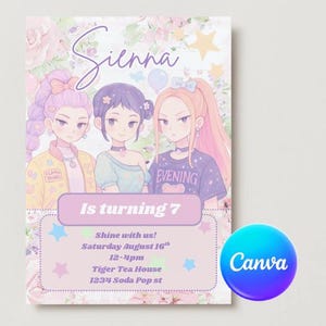 K-pop Demon Hunters inspired Coquette Birthday Invite, Editable,Instant Digital Download, Template, Rumi, Zoey, Mira, Kpop Demon Hunters