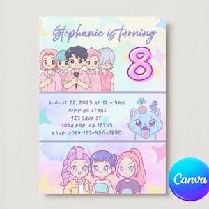 K-pop Demon Hunters inspired Birthday Invite, Saja Boys Party, Kawaii, Editable, Instant Digital Download, Template, Kpop Demon Hunters