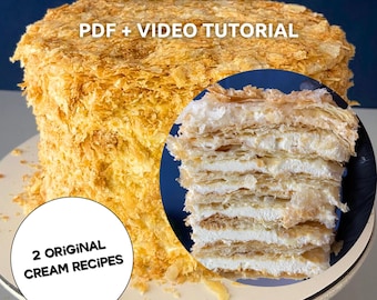 Receta de pastel Napoleón francés / PDF digital paso a paso + videotutorial / 2 recetas de cremas especiales
