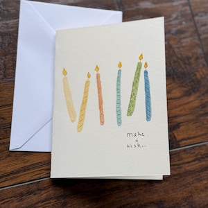 Cartão de aniversário feito à mão em aquarela "Faça um pedido"
