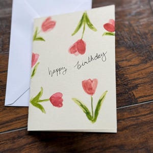 Handgemaakte aquarel tulp verjaardagskaart