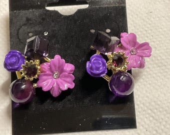 Lavender Floral Cluster Earrings
