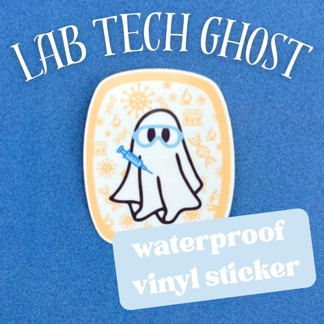 Lab Tech Ghost | Waterproof Vinyl Sticker | Spooky Science & STEM ...