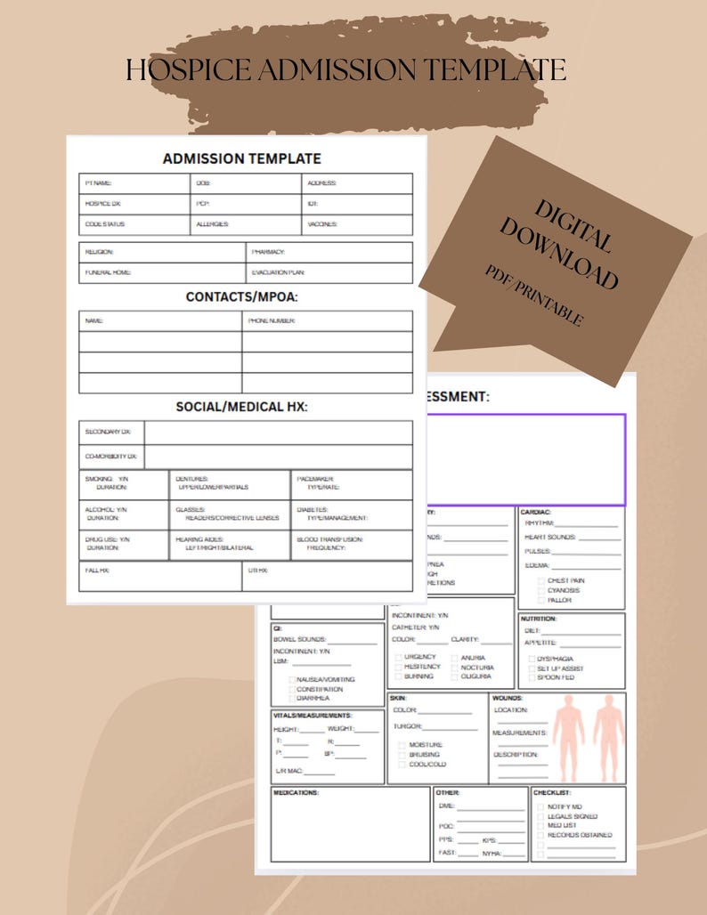 Hospice Admission Template - Etsy