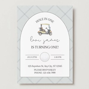 Hole in One Pierwsze Urodziny Zaproszenie | Golf Tematyczne Pierwsze Zaproszenie | Edytowalne Zaproszenie Urodzinowe Chłopca | Golf Cart Do Wydrukowania | Natychmiastowe Pobranie