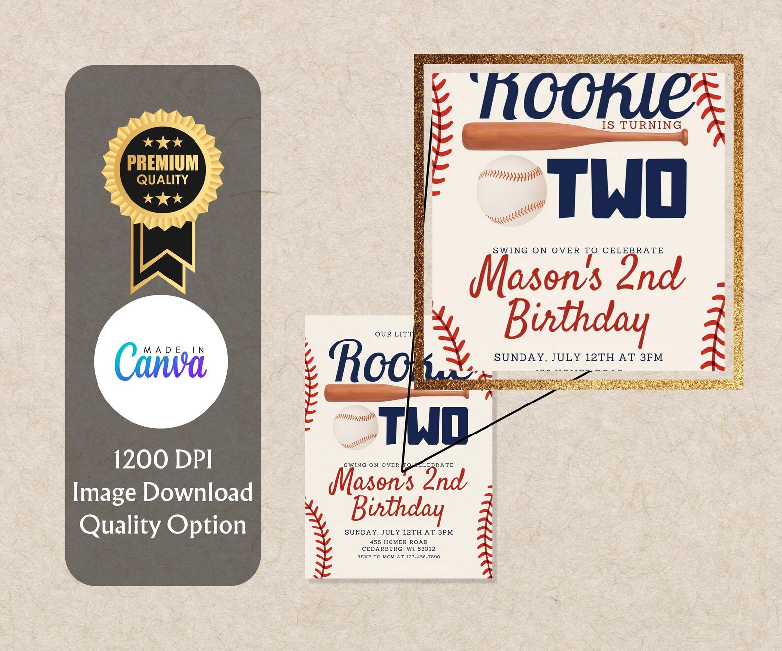 Editable Rookie of the Year First Birthday Invitation Baseball 1st ...