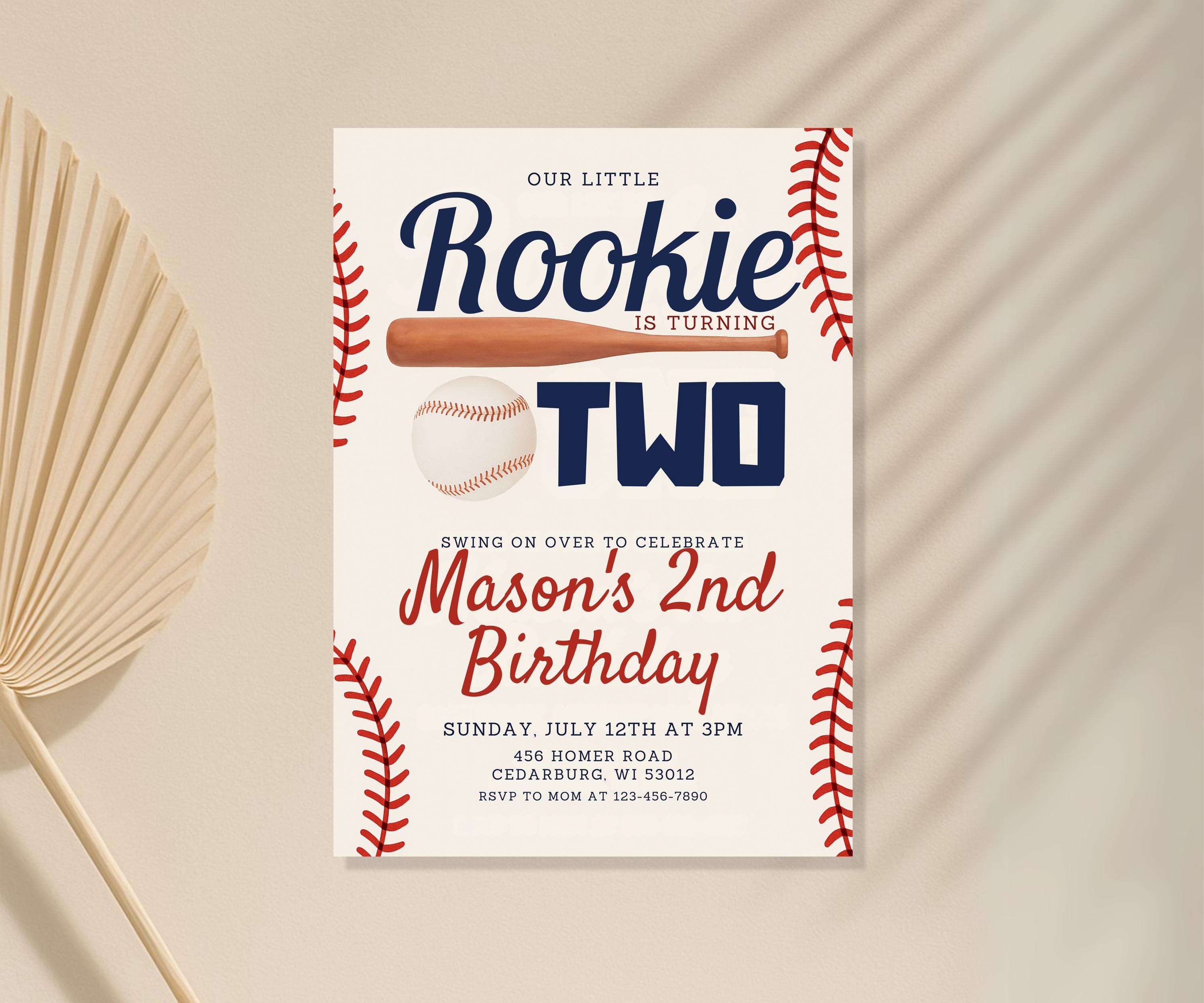 Editable Rookie of the Year First Birthday Invitation Baseball 1st ...