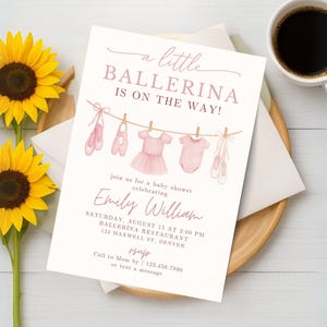 Ballerine Girl Clothesline Baby Shower Invitation, Sweet Baby Girl Invitation Template, Girl Baby Shower Invite, Editable Baby Shower Floral